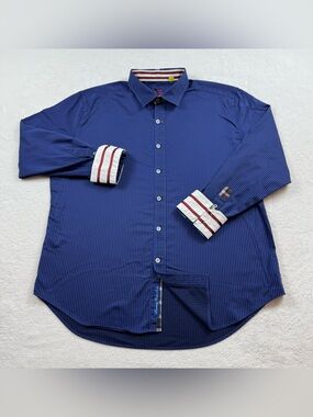 Robert Graham X line shirt men’s size 2XL striped blue flip cuffs tailored fit
